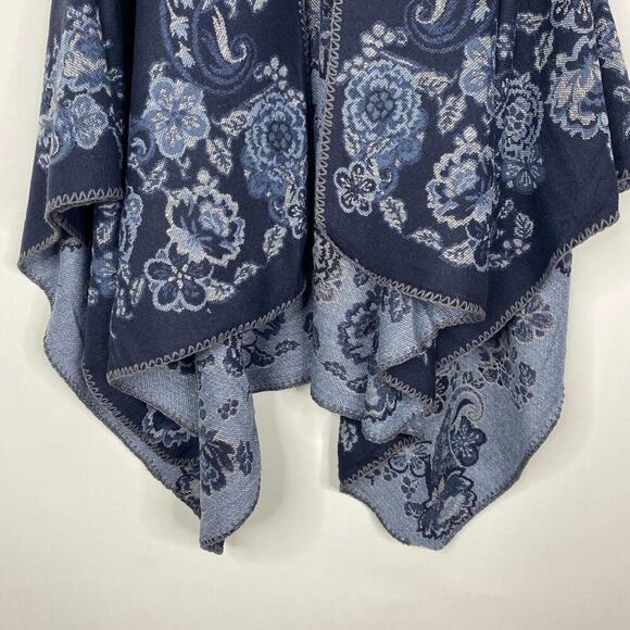 2/$24 NEW Boho Floral Ruana Oversized Open Wrap Poncho Blanket Scarf - Picture 5 of 9